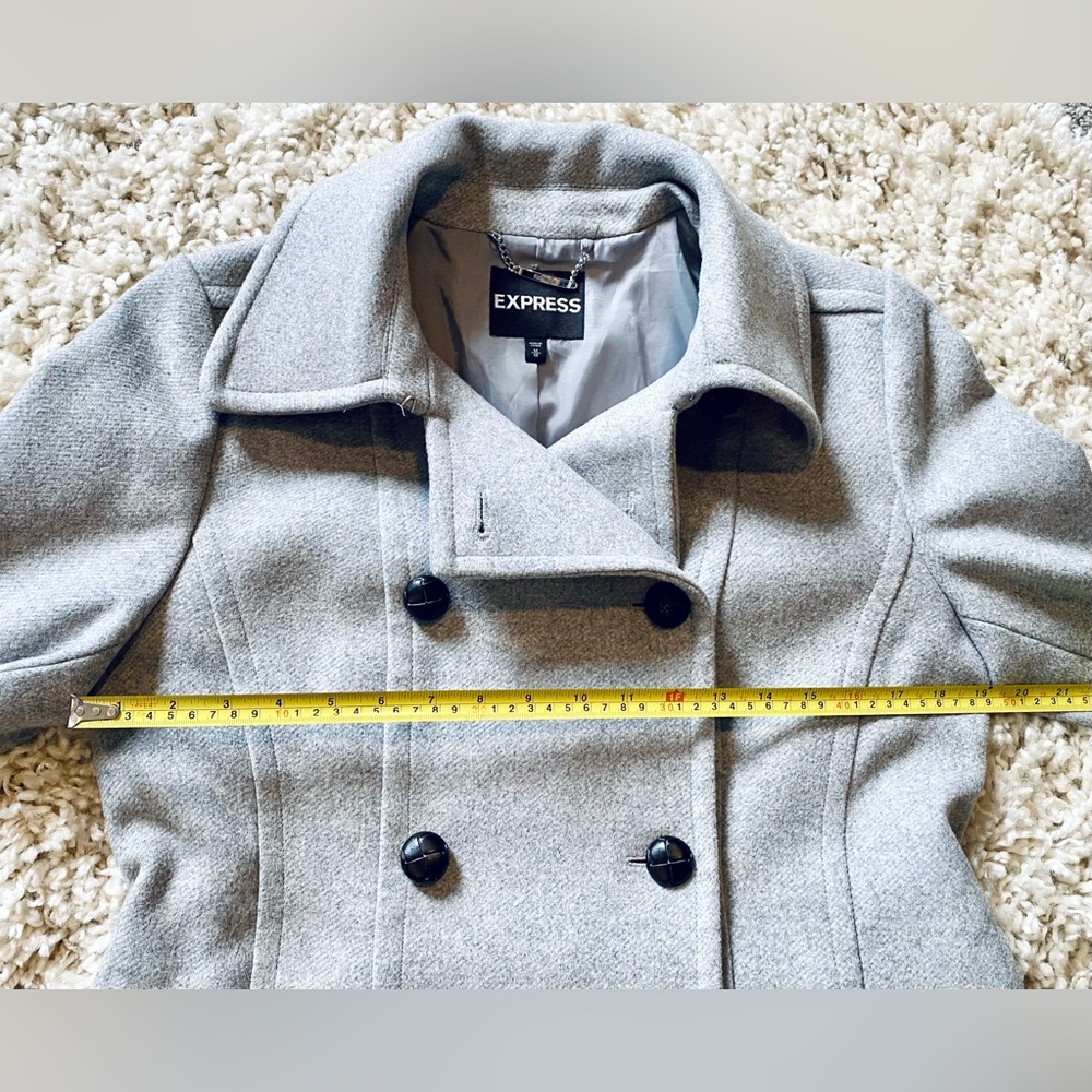Express Winter Peacoat Coat Soft Wool Blend Double Breasted Neutral Gray Medium - Picture 11 of 12